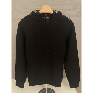 Chanel Womens Black Wool Knit Sweater With Silver Button Shoulder Detail